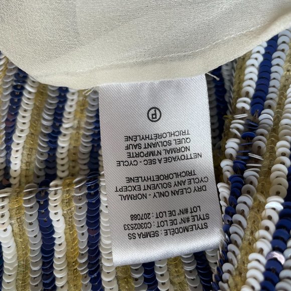 Sequined Striped Long Tank w/Silk Cream Piping Size Large by Theory - Picture 5 of 11